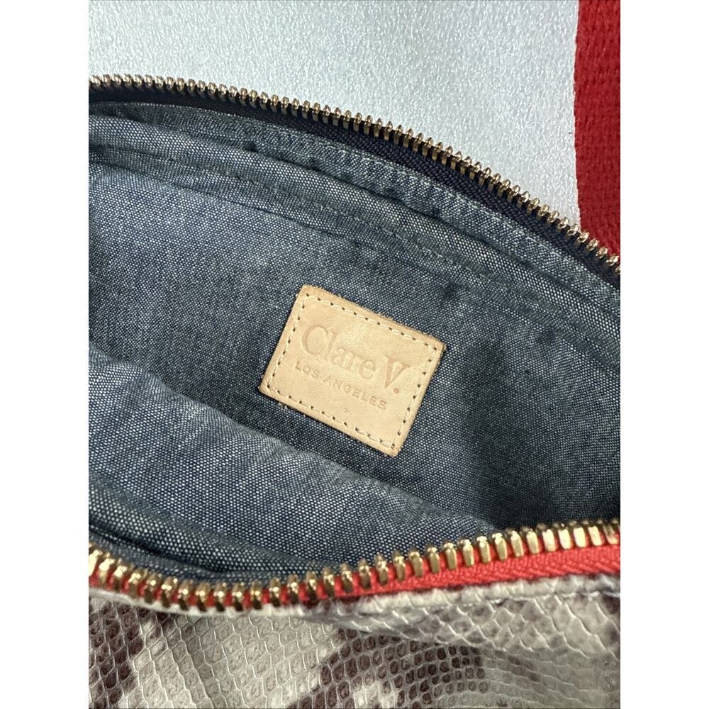 CLARE V Snakeskin Navy & Red Stripe Strap Midi Sac Crossbody $375 - Picture 9 of 12